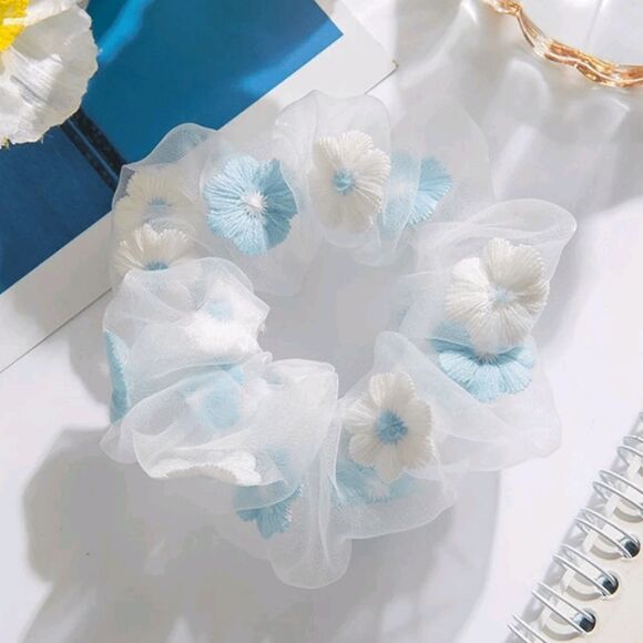 Embroidered Flower Scrunchies- 2 - Picture 4 of 9